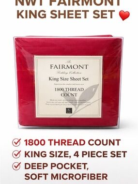 NWT Fairmont King Sheet Set Red 1800 Thread Count 4 Pc Deep Pocket